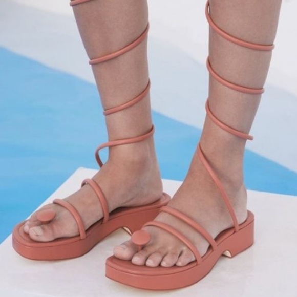 Cult Gaia Alba Jasper Leather Coil Wrap Strappy Platform Wedge Sandals Pumps - Picture 3 of 10